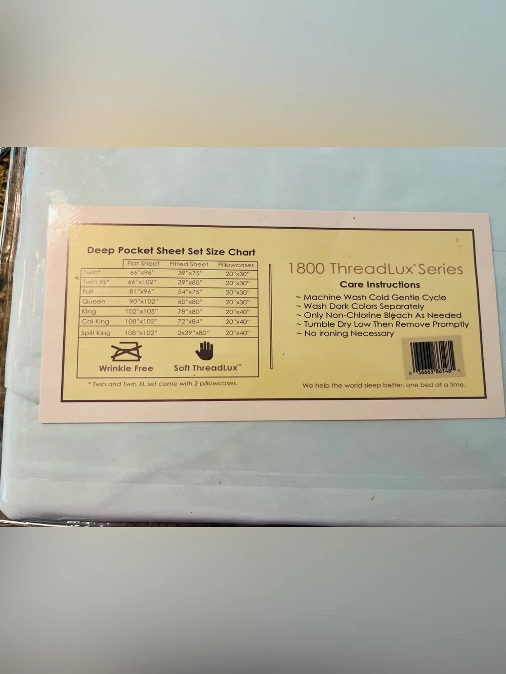 ThreadLux full-size thread count bed sheet set.
